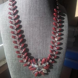 Statement necklace in merlot and crystals.